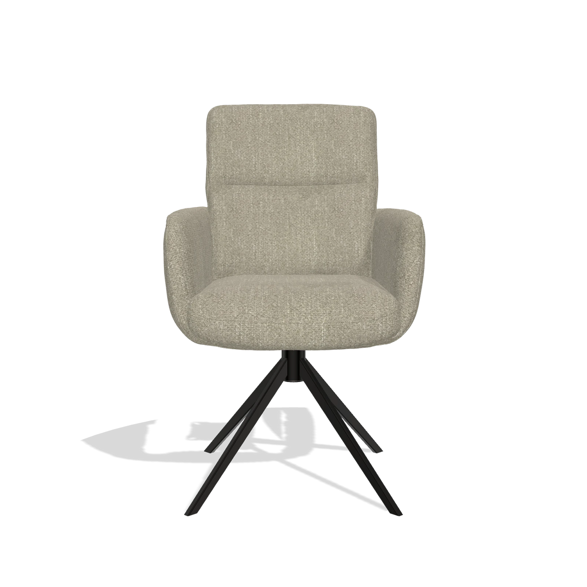 Dining Chair with Armrests Toby 6718 in Rhythm 10 fabric (sage), black swivel base, front view