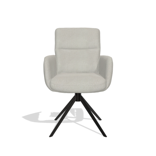 Silla de comedor con reposabrazos Toby 6718 en tela Rhythm 101 (greige), base giratoria en negro, vista frontal