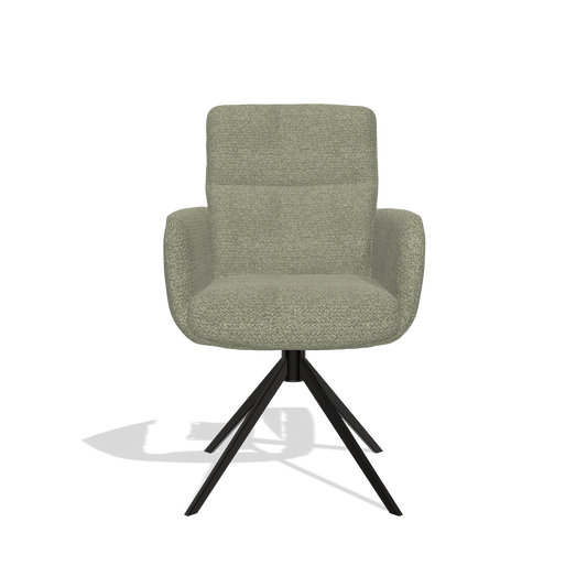 Silla de comedor con reposabrazos Toby 6718 en tela Rhythm 206 (topo), base giratoria en negro, vista frontal