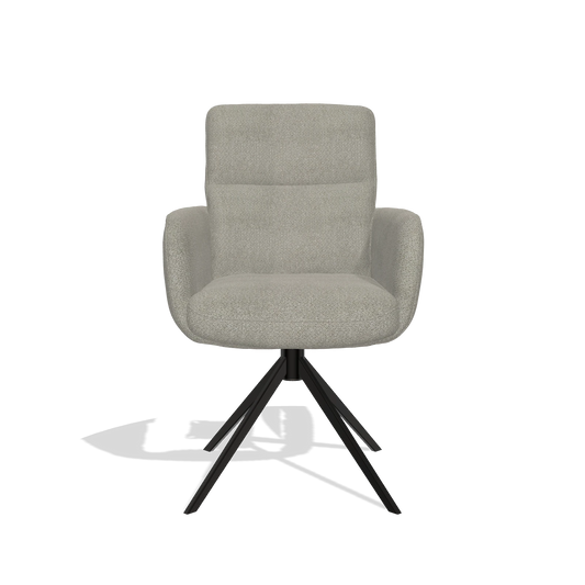 Silla de comedor con reposabrazos Toby 6718 en tela Rhythm 84 (gris), base giratoria en negro, vista frontal