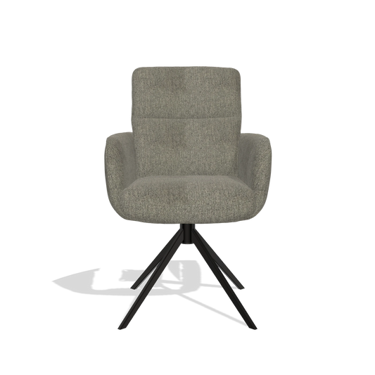Silla de comedor con reposabrazos Toby 6718 en tela San Remo 103 (gris oscuro), base giratoria en negro, vista frontal