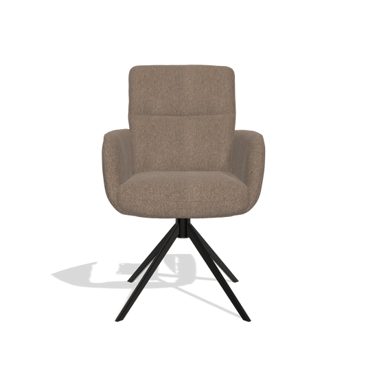 Silla de comedor con reposabrazos Toby 6718 en tela San Remo 201 (oliva), base giratoria en negro, vista frontal