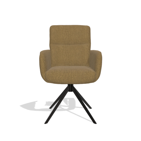 Silla de comedor con reposabrazos Toby 6718 en tela San Remo 401 (oliva), base giratoria en negro, vista frontal