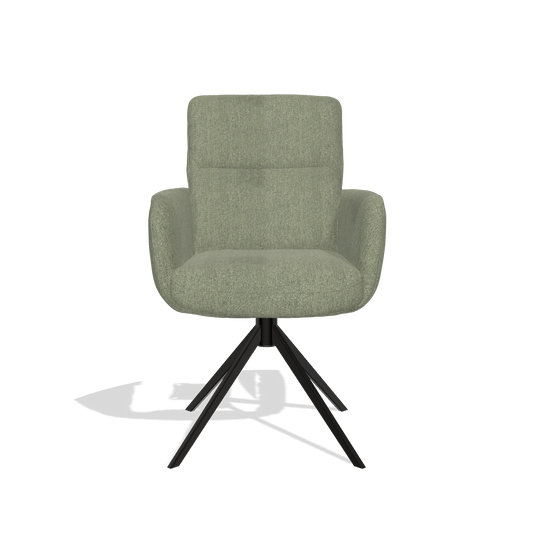 Silla de comedor con reposabrazos Toby 6718 en tela San Remo 500 (topo), base giratoria en negro, vista frontal