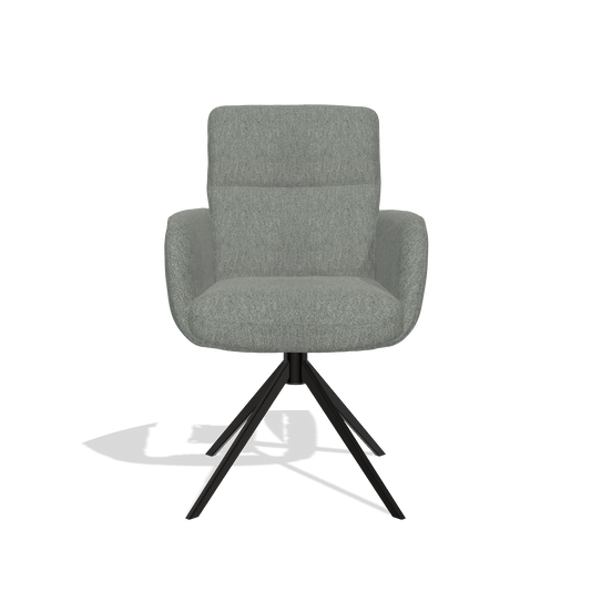Silla de comedor con reposabrazos Toby 6718 en tela San Remo 502 (topo), base giratoria en negro, vista frontal