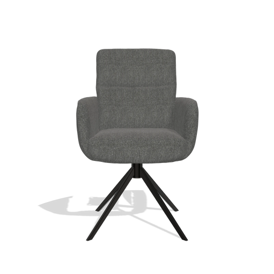 Silla de comedor con reposabrazos Toby 6718 en tela San Remo 800 (antracita), base giratoria en negro, vista frontal