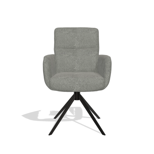 Silla de comedor con reposabrazos Toby 6718 en tela San Remo 802 (topo), base giratoria en negro, vista frontal