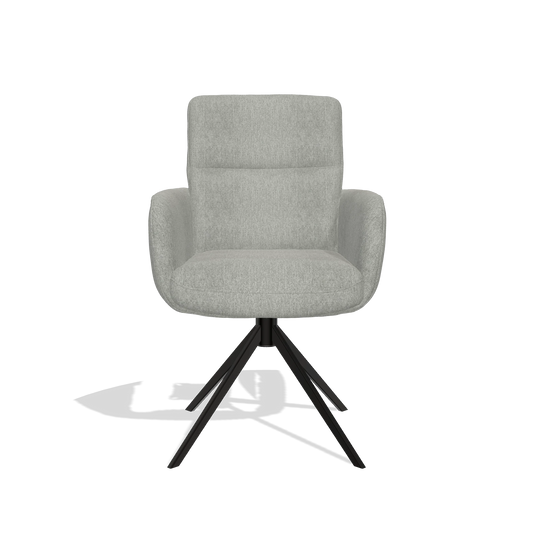 Silla de comedor con reposabrazos Toby 6718 en tela San Remo 901 (gris), base giratoria en negro, vista frontal