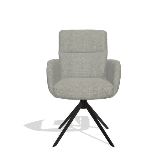 Silla de comedor con reposabrazos Toby 6718 en tela Sneak 01 (gris), base giratoria en negro, vista frontal