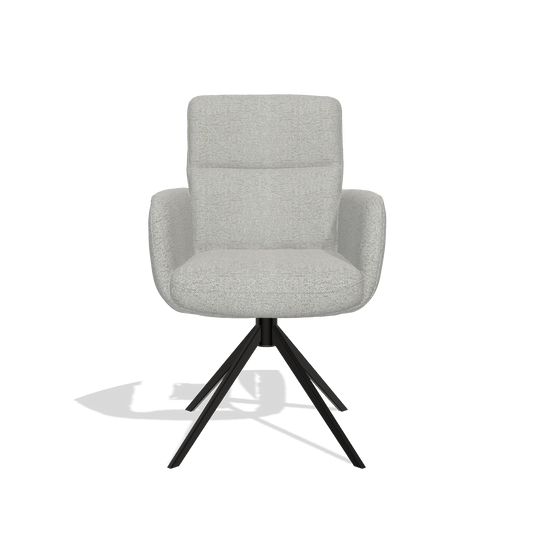 Silla de comedor con reposabrazos Toby 6718 en tela Sneak 05 (greige), base giratoria en negro, vista frontal