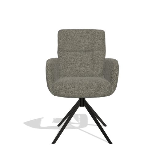 Silla de comedor con reposabrazos Toby 6718 en tela Sneak 10 (gris oscuro), base giratoria en negro, vista frontal