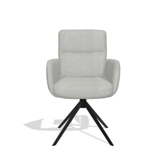 Silla de comedor con reposabrazos Toby 6718 en tela Sneak 110 (greige), base giratoria en negro, vista frontal
