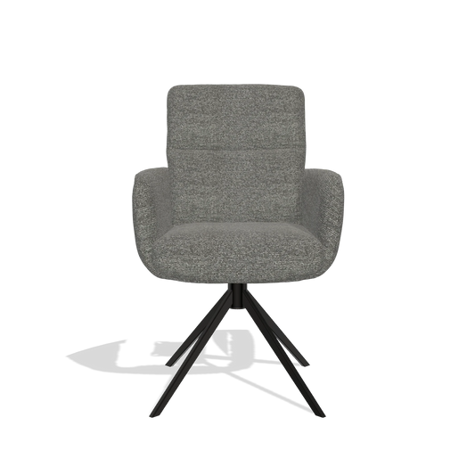 Silla de comedor con reposabrazos Toby 6718 en tela Sneak 12 (gris oscuro), base giratoria en negro, vista frontal