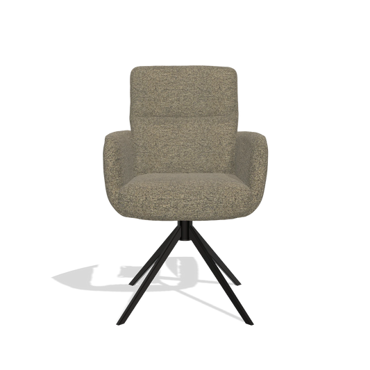 Silla de comedor con reposabrazos Toby 6718 en tela Sneak 124 (oliva), base giratoria en negro, vista frontal