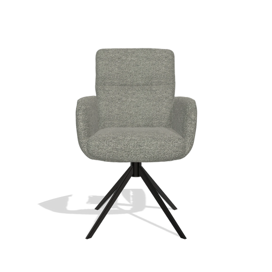 Silla de comedor con reposabrazos Toby 6718 en tela Sneak 149 (topo), base giratoria en negro, vista frontal