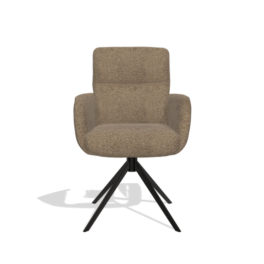 Silla de comedor con reposabrazos Toby 6718 en tela Sneak 16 (oliva), base giratoria en negro, vista frontal