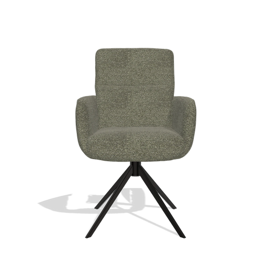 Silla de comedor con reposabrazos Toby 6718 en tela Sneak 59 (gris oscuro), base giratoria en negro, vista frontal