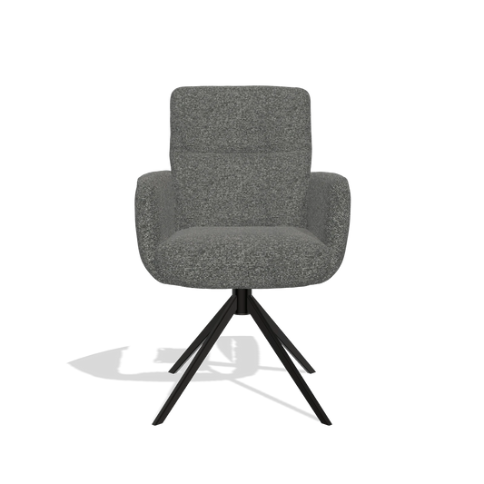 Silla de comedor con reposabrazos Toby 6718 en tela Sneak 65 (gris oscuro), base giratoria en negro, vista frontal