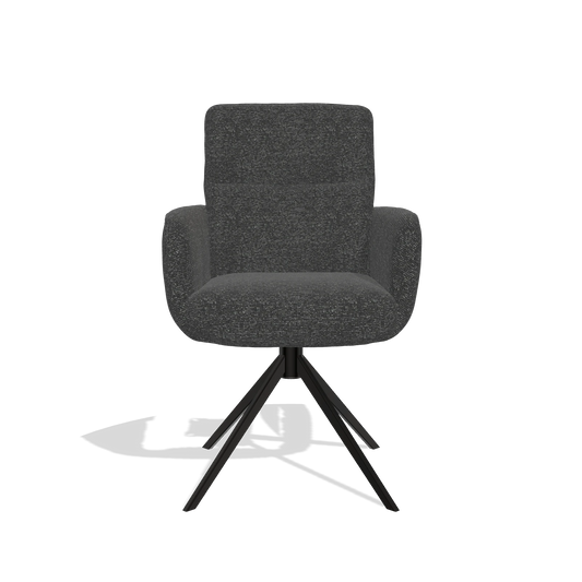 Silla de comedor con reposabrazos Toby 6718 en tela Sneak 67 (negro), base giratoria en negro, vista frontal