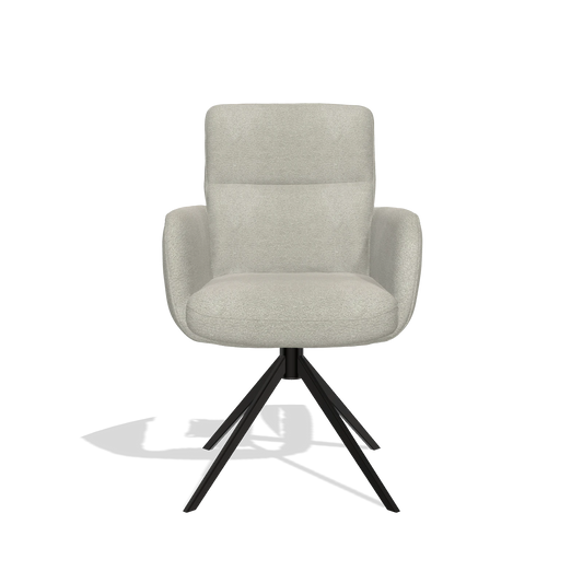 Silla de comedor con reposabrazos Toby 6718 en tela Stella 01 (greige), base giratoria en negro, vista frontal
