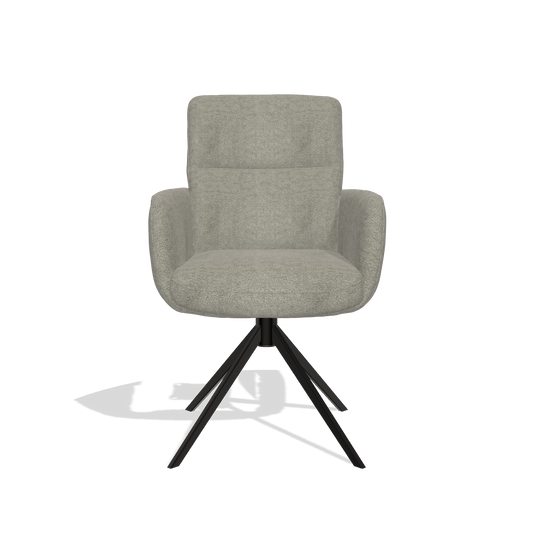 Silla de comedor con reposabrazos Toby 6718 en tela Stella 10 (topo), base giratoria en negro, vista frontal