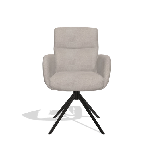 Silla de comedor con reposabrazos Toby 6718 en tela Stella 106 (greige), base giratoria en negro, vista frontal