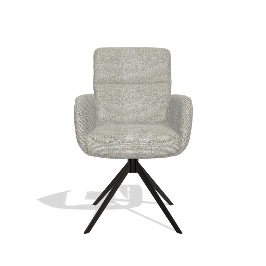 Silla de comedor con reposabrazos Toby 6718 en tela Taurus 01 (greige), base giratoria en negro, vista frontal