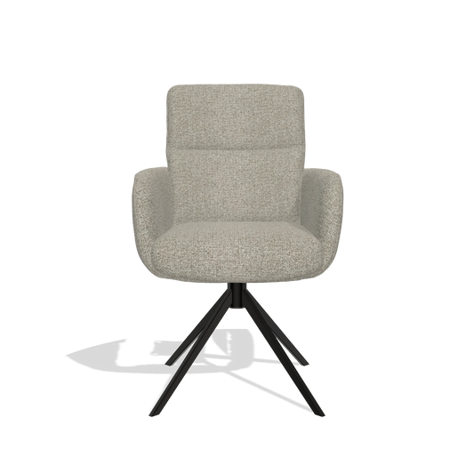 Silla de comedor con reposabrazos Toby 6718 en tela Taurus 05 (verde salvia), base giratoria en negro, vista frontal