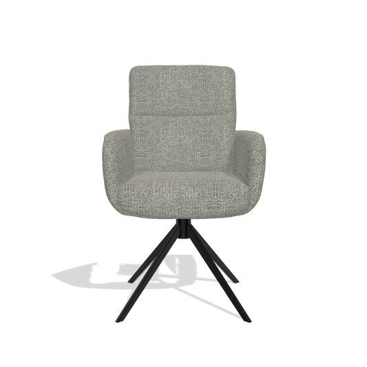 Silla de comedor con reposabrazos Toby 6718 en tela Taurus 65 (topo), base giratoria en negro, vista frontal