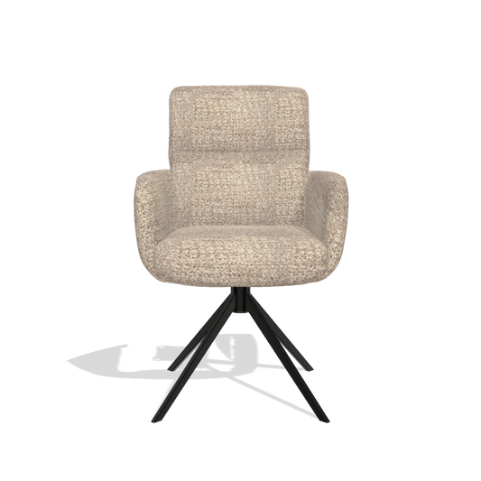 Silla de comedor con reposabrazos Toby 6718 en tela Venga 10 (greige), base giratoria en negro, vista frontal