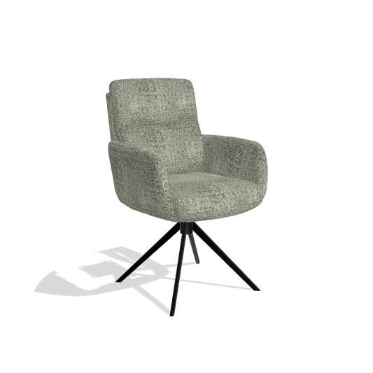 Silla de comedor con reposabrazos Toby 6718 en tela Venga 156 (topo), base giratoria en negro, vista en ángulo