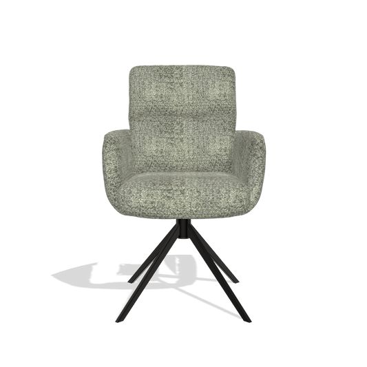 Silla de comedor con reposabrazos Toby 6718 en tela Venga 156 (topo), base giratoria en negro, vista frontal