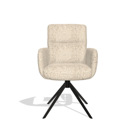 Silla de comedor con reposabrazos Toby 6718 en tela Venga 214 (gris claro), base giratoria en negro, vista frontal