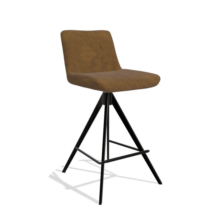 Bar Stool Universal 6460 in Adore 132 fabric (brown), black legs, angled view