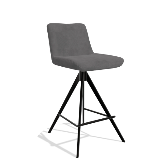 Tabouret de bar Universal 6460 en tissu Adore 180 (gris foncé), pieds en noir, vue de trois-quarts