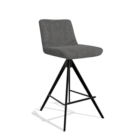 Tabouret de bar Universal 6460 en tissu Adore 68 (gris foncé), pieds en noir, vue de trois-quarts