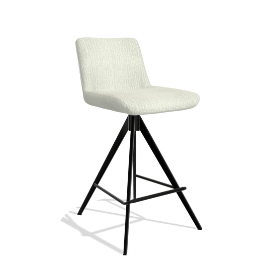 Bar Stool Universal 6460 in Energy 101 fabric (light grey), black legs, angled view