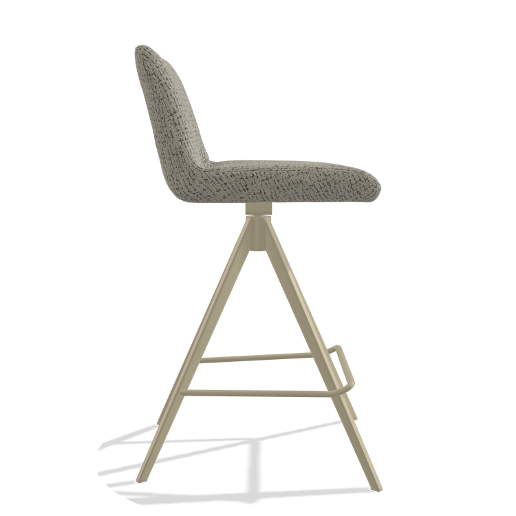 Bar Stool Universal 6460 in Horta 01 fabric (grey), champagne legs, side view