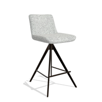 Bar Stool Universal 6460 in Horta 101 fabric (light grey), espresso legs, angled view