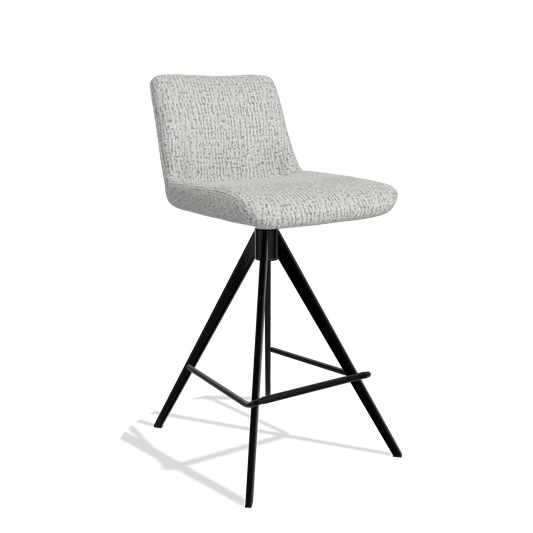 Bar Stool Universal 6460 in Horta 106 fabric (light grey), black legs, angled view