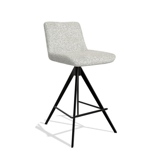Taburete de bar Universal 6460 en tela Horta 186 (gris claro), patas en negro, vista en ángulo