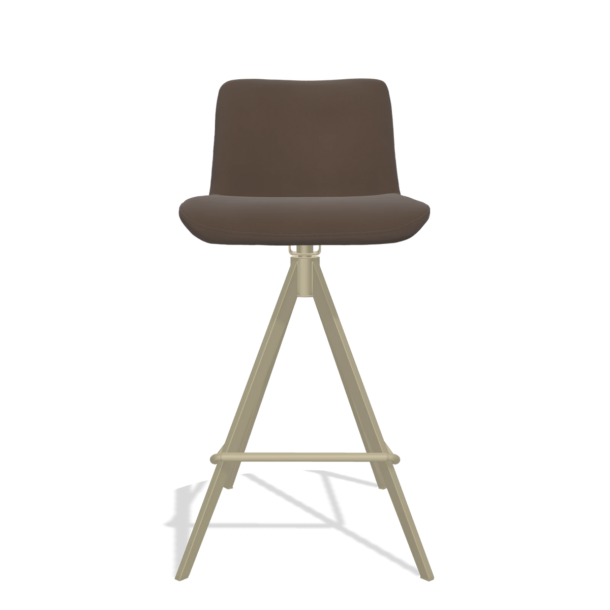 Sgabello da bar Universal 6460 in Pelle A825 (marrone), gambe in champagne, vista frontale