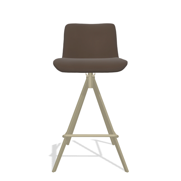 Sgabello da bar Universal 6460 in Pelle A825 (marrone), gambe in champagne, vista frontale