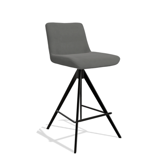 Sgabello da bar Universal 6460 in Pelle B400 (grigio scuro), gambe in nero, vista angolata