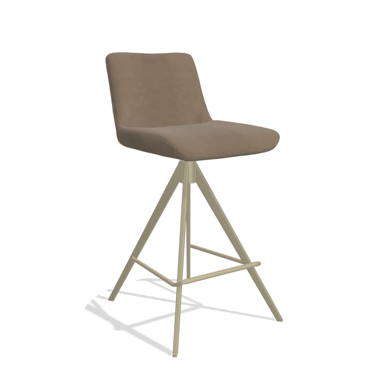 Barstoel Universal 6460 in Leder B402 (taupe), poten in champagne, schuin vooraanzicht