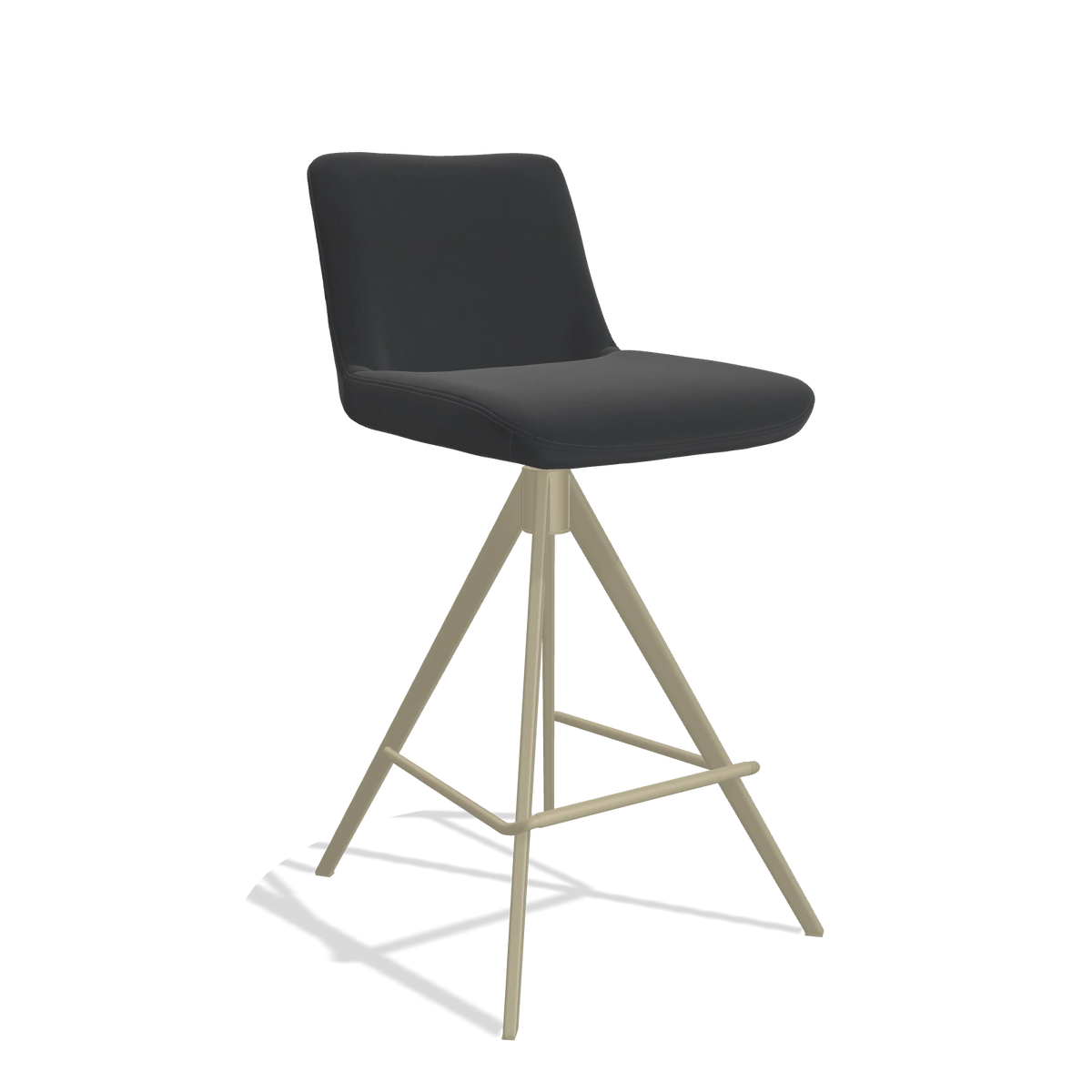 Barhocker Universal 6460 in Leder B500 (Schwarz), Beine in Champagner, Schrägansicht