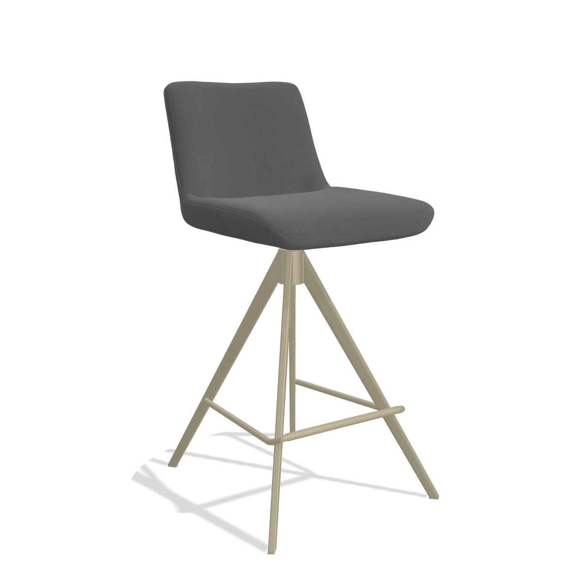 Barstoel Universal 6460 in Leder B502 (donkergrijs), poten in champagne, schuin vooraanzicht