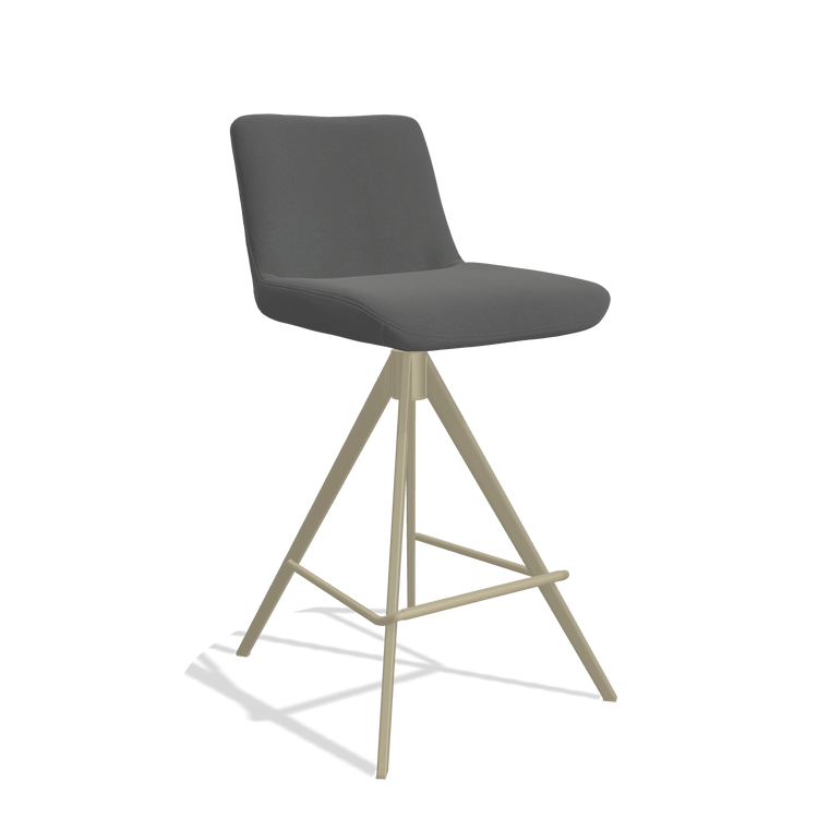 Barstoel Universal 6460 in Leder B502 (donkergrijs), poten in champagne, schuin vooraanzicht