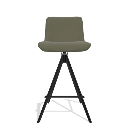 Sgabello da bar Universal 6460 in Pelle B572 (oliva), gambe in nero, vista frontale