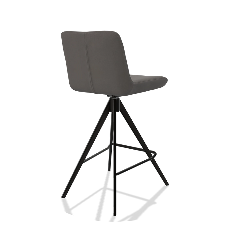 Sgabello da bar Universal 6460 in Pelle B584 (grigio scuro), gambe in nero, vista posteriore angolata